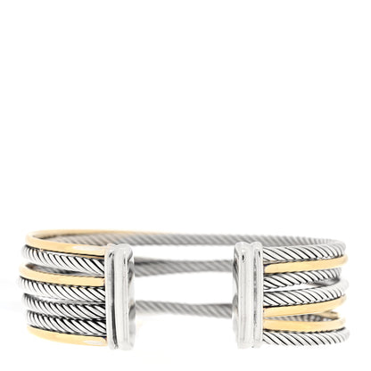 David Yurman Sterling Silver 18K Yellow Gold 21mm Four Row Crossover Cuff Bracelet 2 of 3