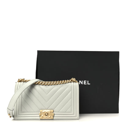 Chanel Caviar Chevron Quilted Medium Boy Flap Light Grey 11 of 11