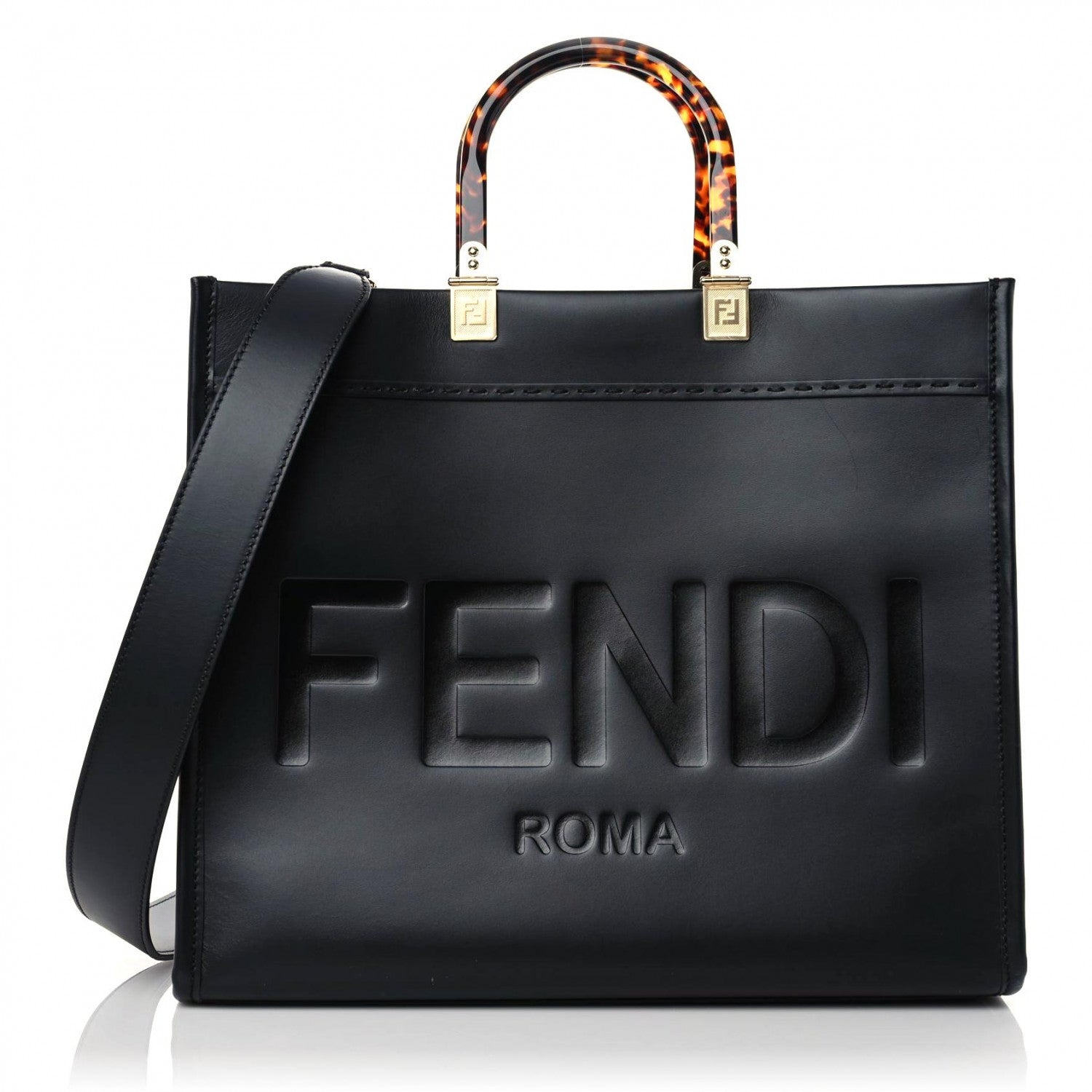 Fendi Vitello King Plexiglass Medium Fendi Sunshine Shopper Tote Black 1 of 15