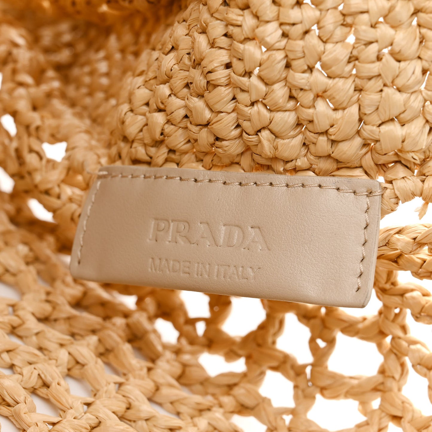 Yarn Raffia Effect Crochet Logo Embroidered Tote Bag Naturale