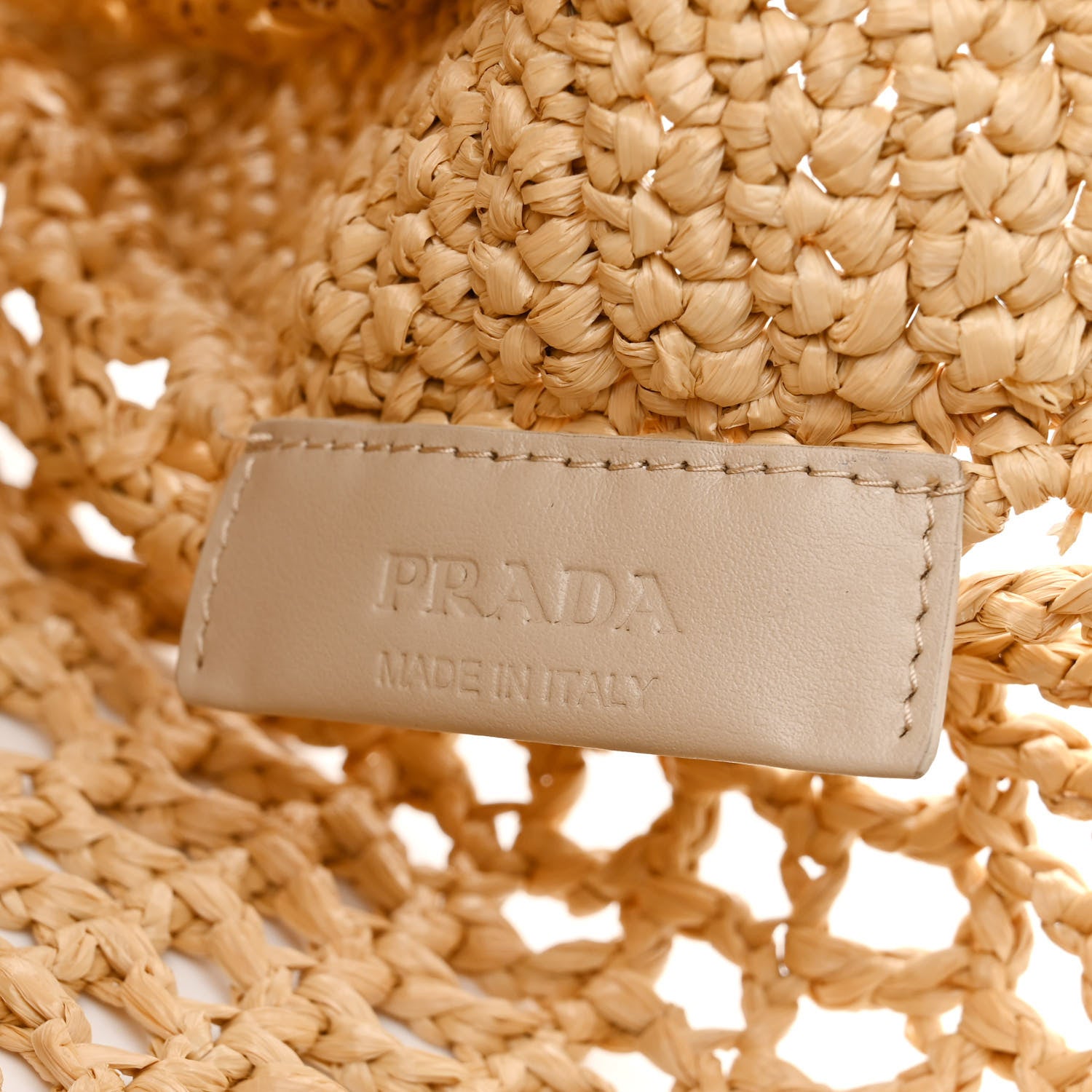 Prada Yarn Raffia Effect Crochet Logo Embroidered Tote Bag Naturale 4 of 9