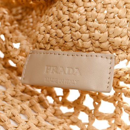 Prada Yarn Raffia Effect Crochet Logo Embroidered Tote Bag Naturale 4 of 9