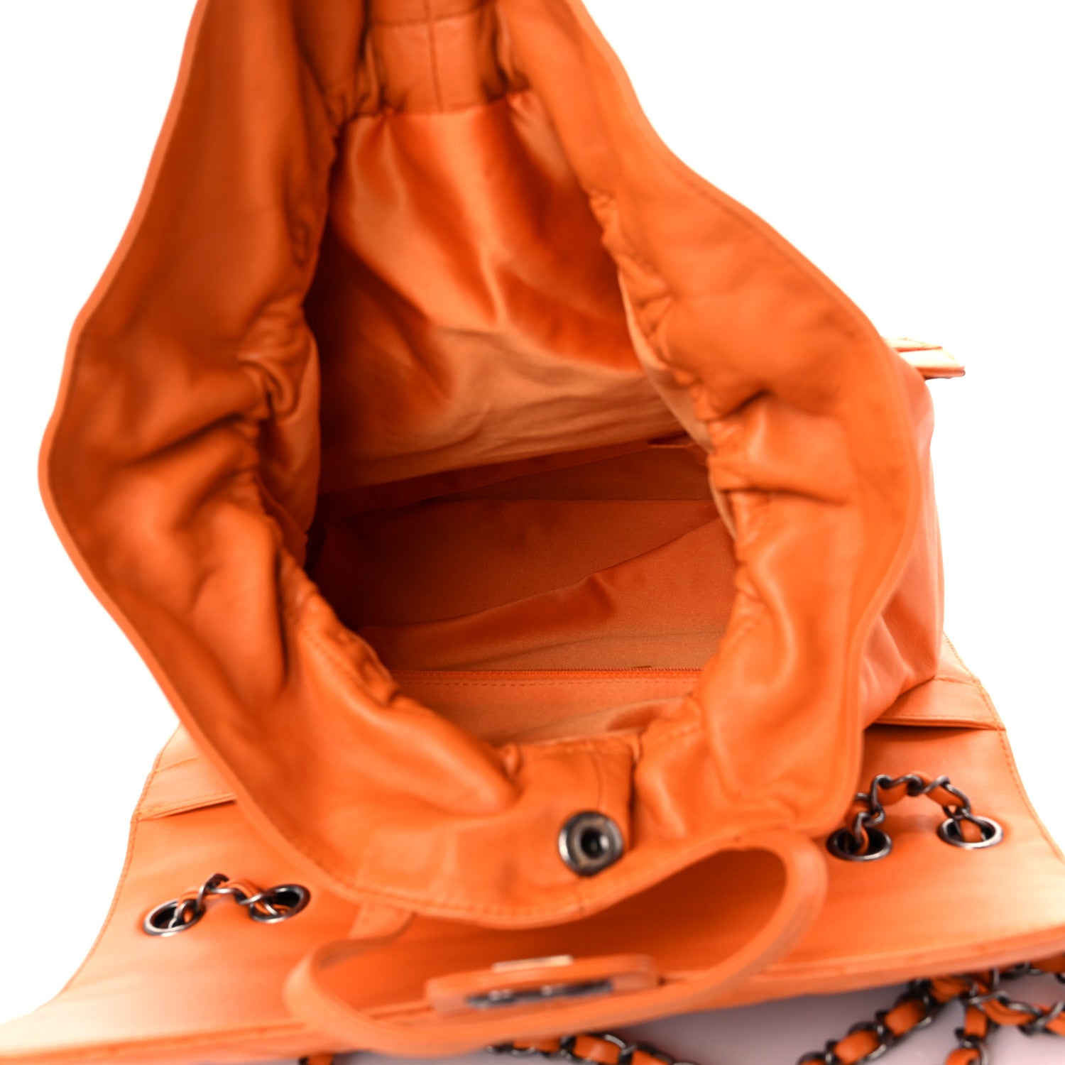 Chanel Lambskin Quilted Jumbo Grocery By Chanel Drawstring Shopping Bag Orange 5 of 21