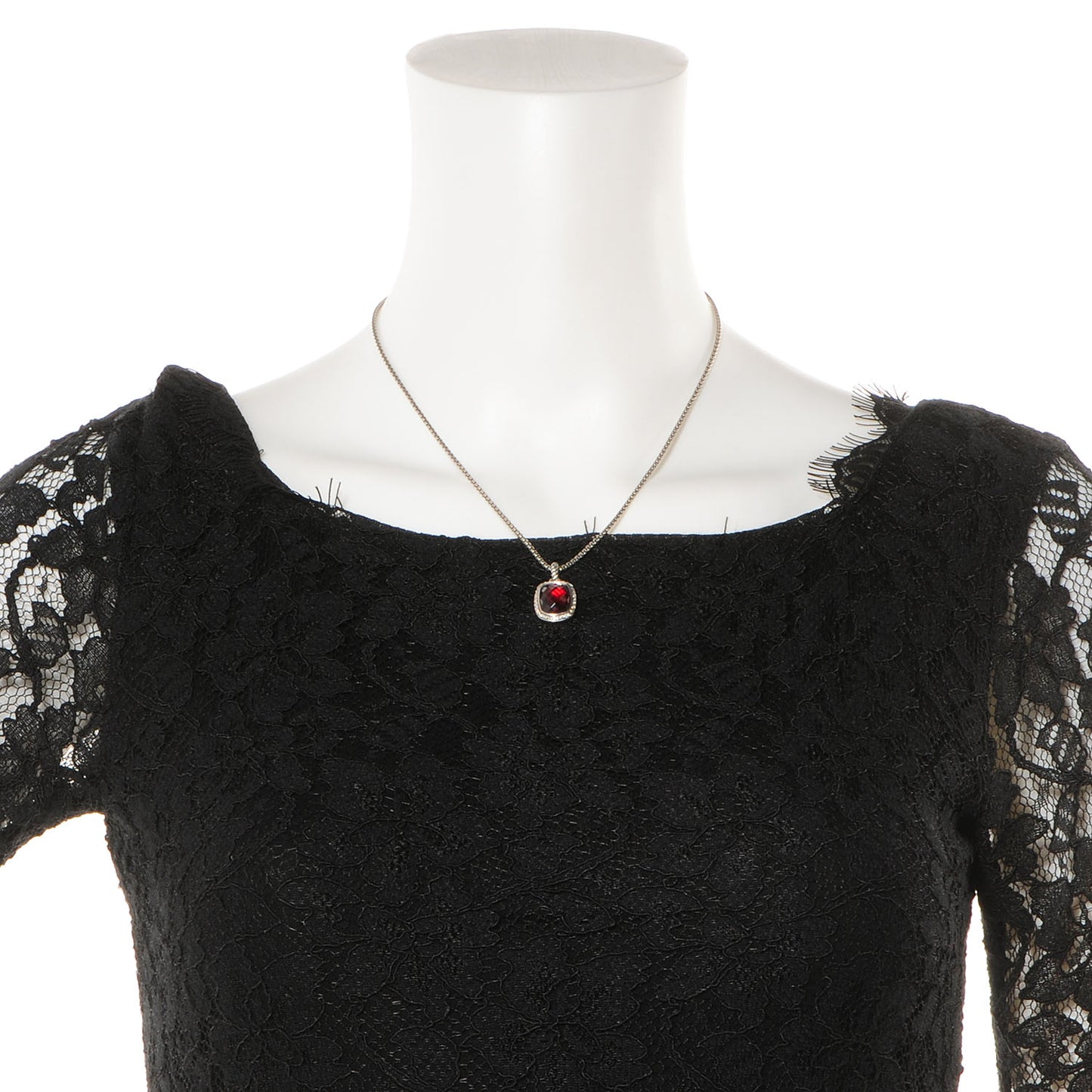 Sterling Silver Diamond Noblesse Pendant Garnet Box Chain Necklace