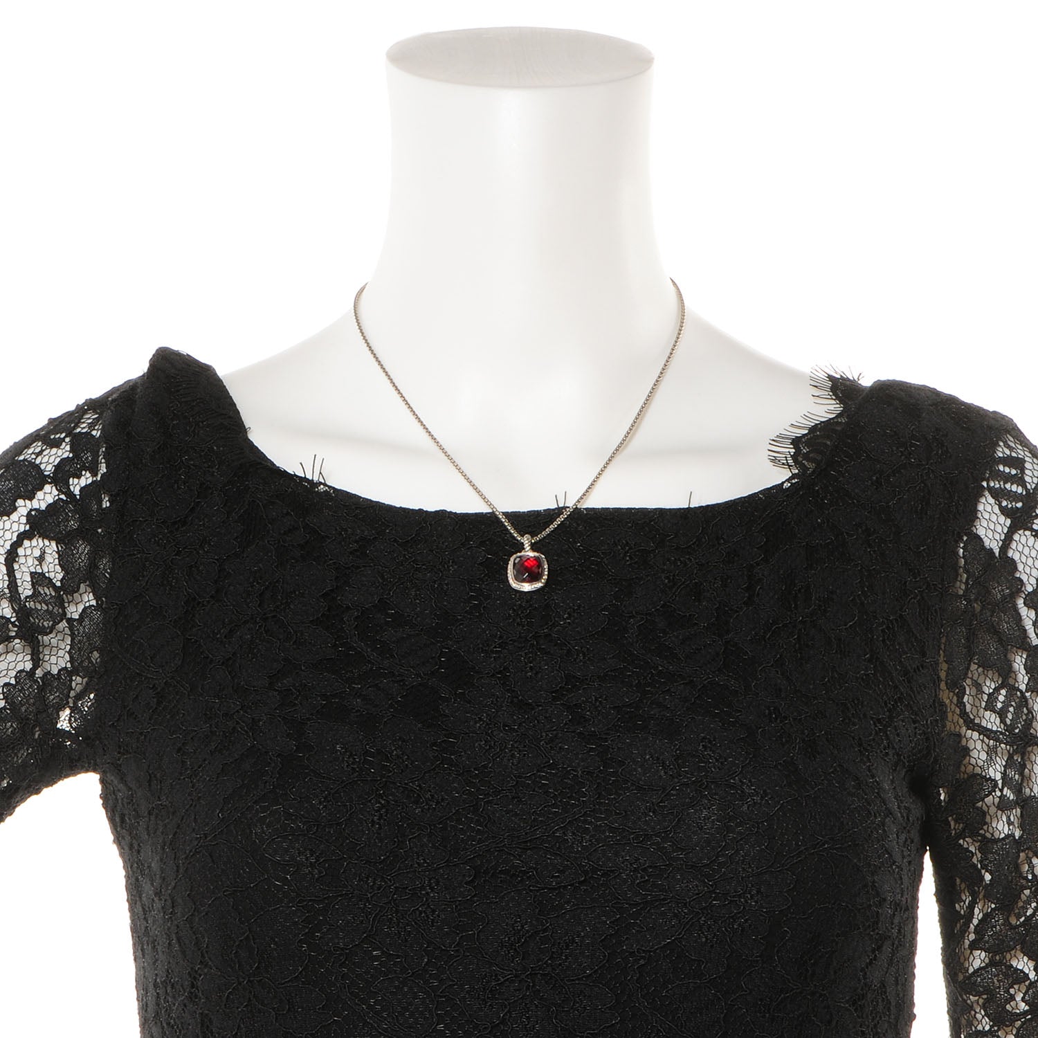 David Yurman Sterling Silver Diamond Noblesse Pendant Garnet Box Chain Necklace 2 of 5