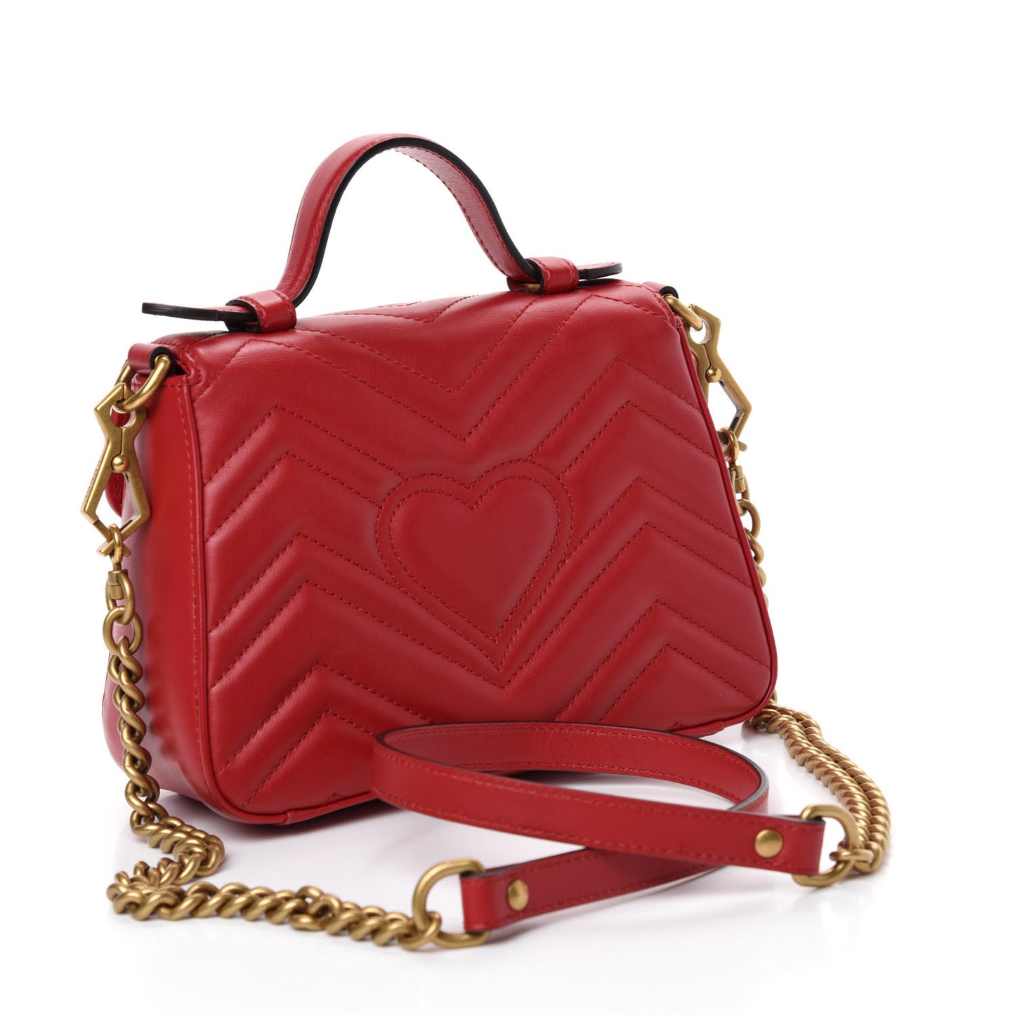 Calfskin Matelasse Mini GG Marmont Top Handle Shoulder Bag Hibiscus Red