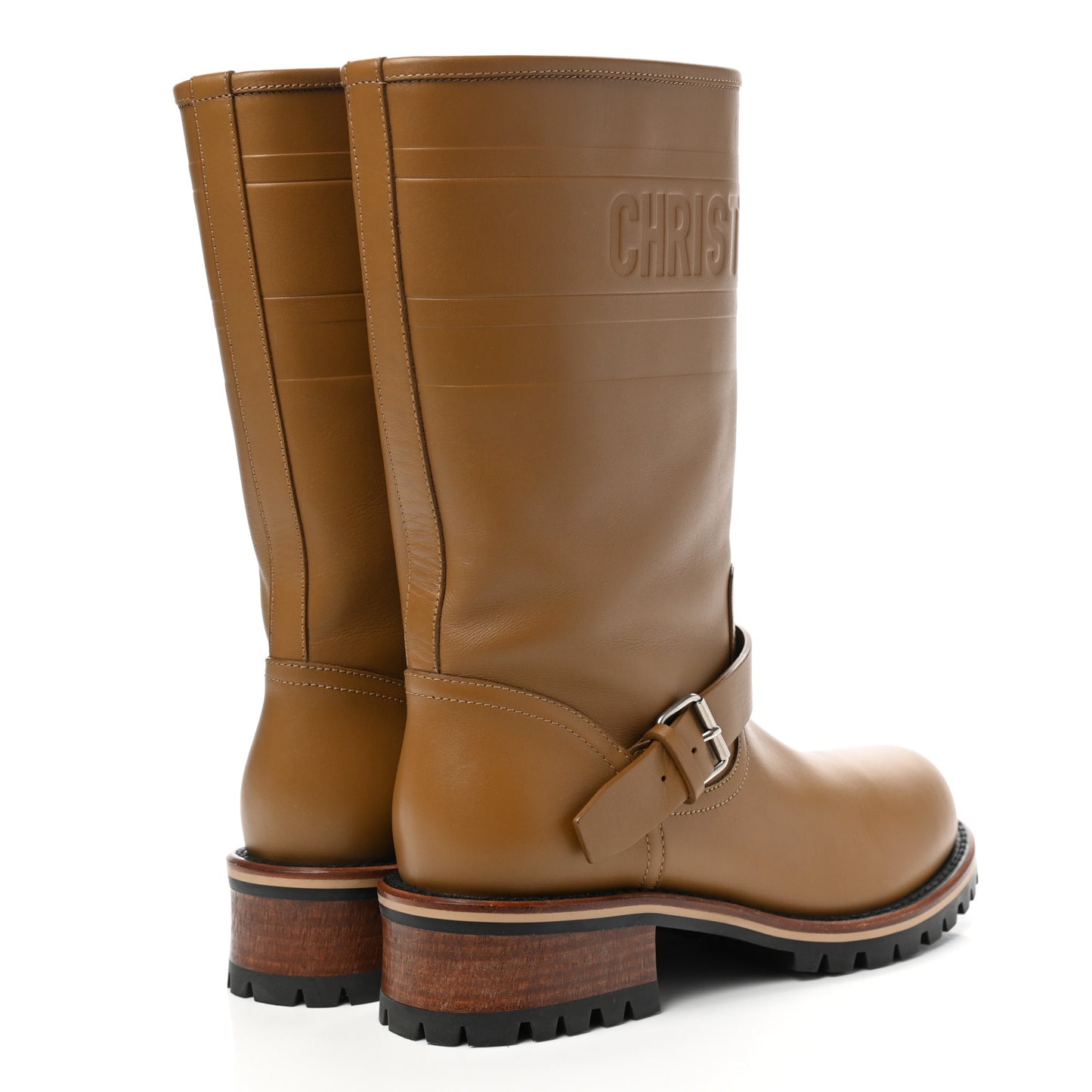 Calfskin Embossed Dior Quest 35mm Biker Boots 37 Natural