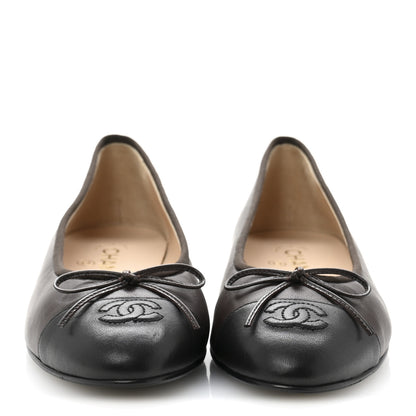 Chanel Lambskin Cap Toe CC Ballerina Flats 40 Brown Black 3 of 9