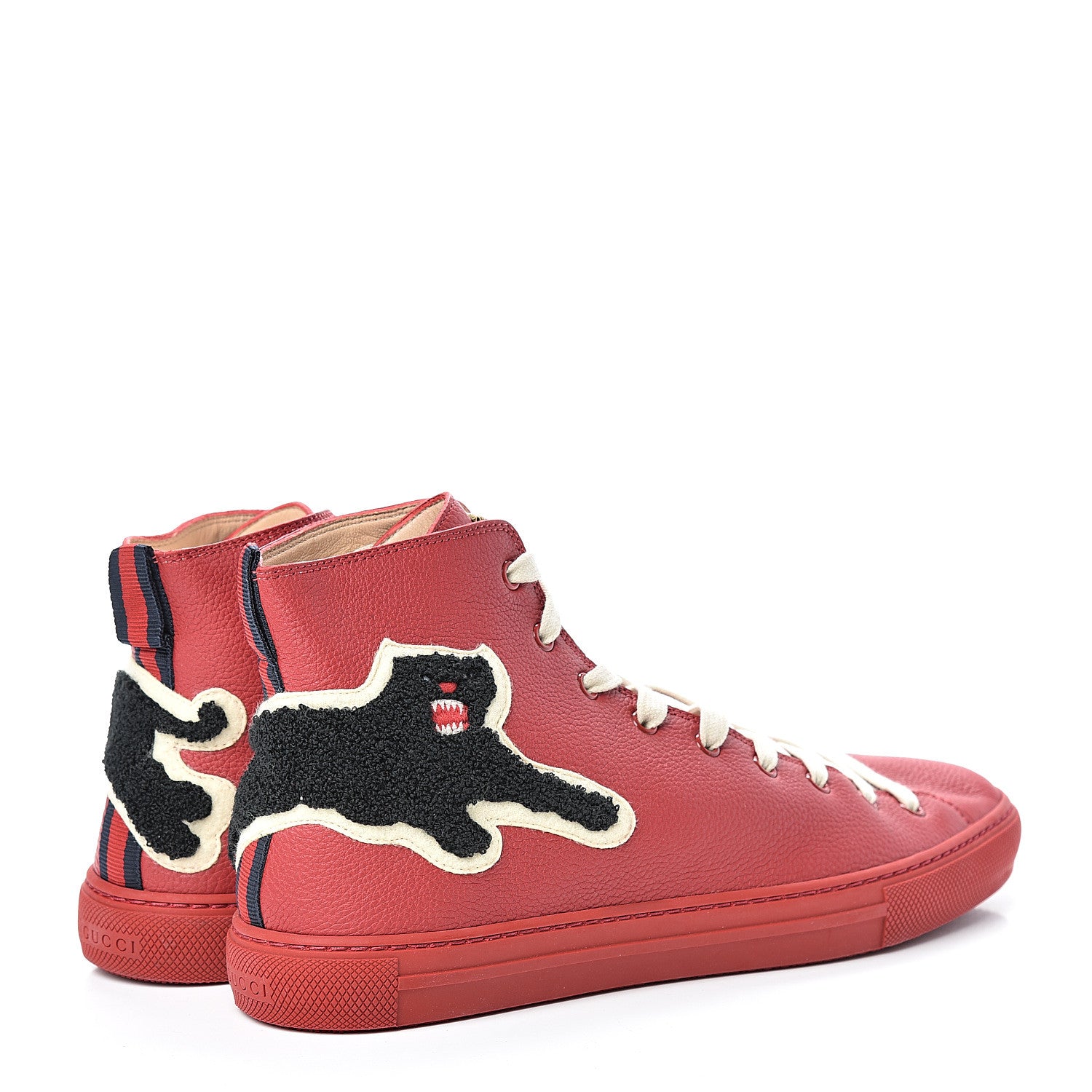 Gucci Calfskin Patch Mens Panther High Top Sneakers 10 Red 4 of 8