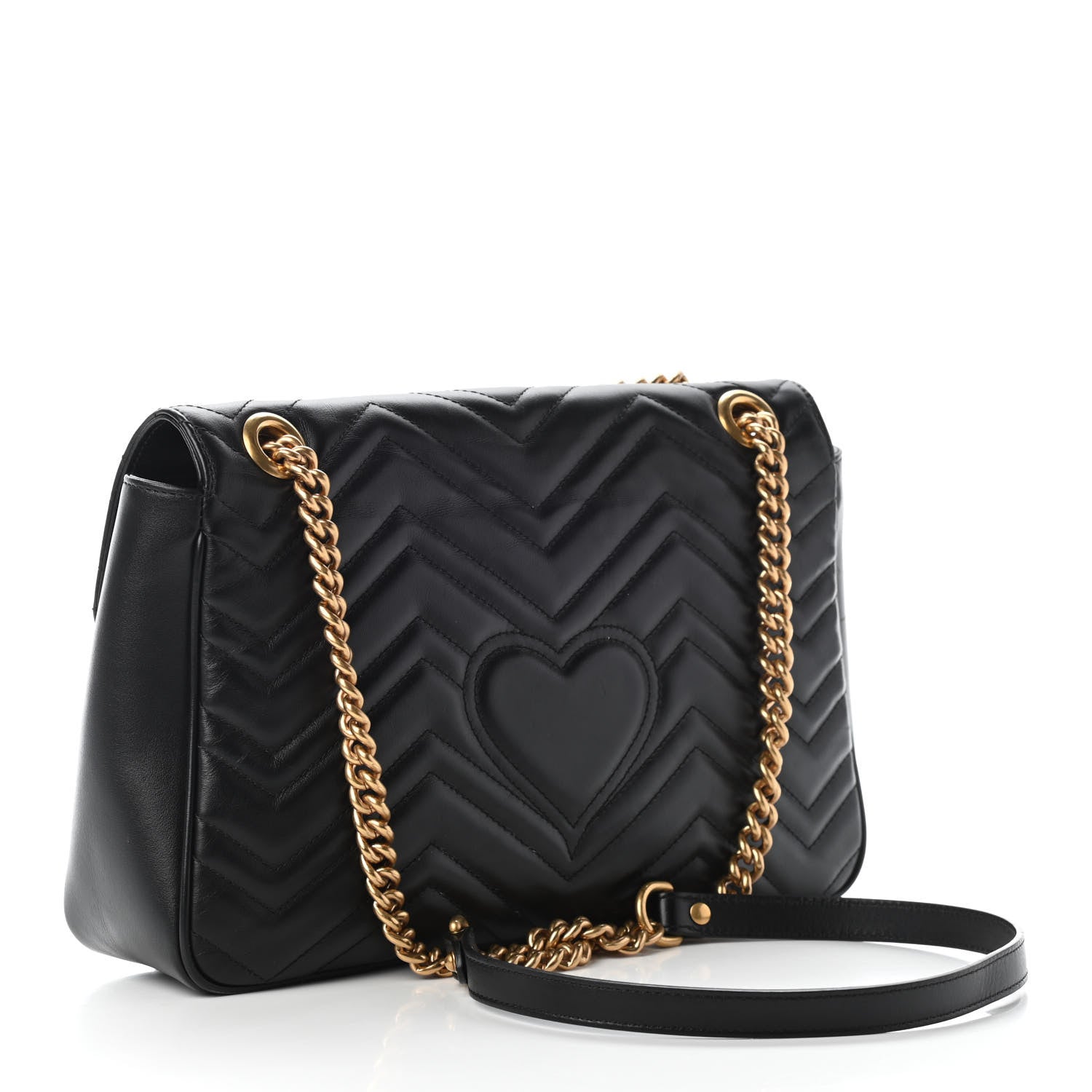 Gucci Calfskin Matelasse Medium GG Marmont Shoulder Bag Black 3 of 9