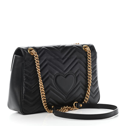 Gucci Calfskin Matelasse Medium GG Marmont Shoulder Bag Black 3 of 9
