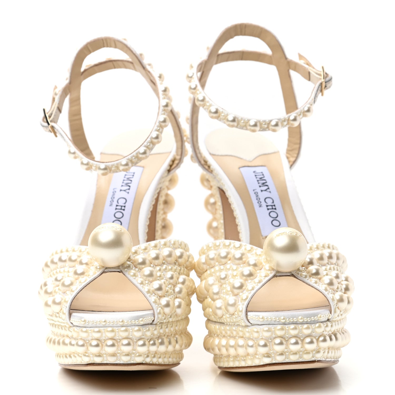 Jimmy Choo Pearl Satin Sacaria 120 Sandals 38.5 White 2 of 7