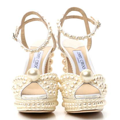 Jimmy Choo Pearl Satin Sacaria 120 Sandals 38.5 White 2 of 7