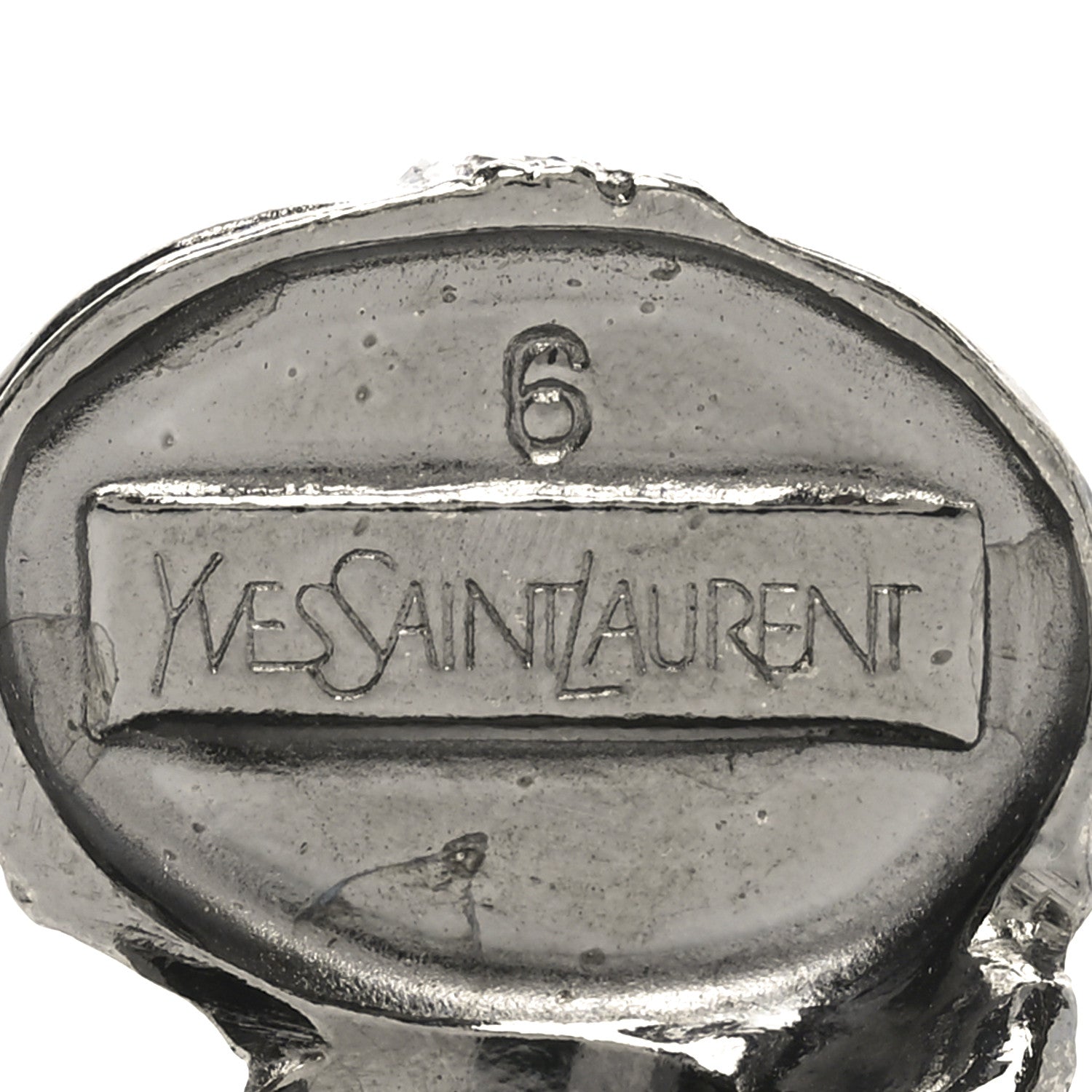 Saint Laurent Glass Cabochon Gunmetal Arty Ovale Ring 52 6 Black 4 of 5