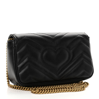 Gucci Calfskin Matelasse Super Mini GG Marmont Shoulder Bag Black 3 of 12