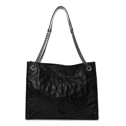 Saint Laurent Crinkled Calfskin Matelasse Monogram Medium Niki Shopper Tote Black 1 of 12