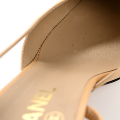 Chanel Goatskin Grosgrain Cap Toe CC Slingback Pumps 40.5 Beige Black 10 of 14