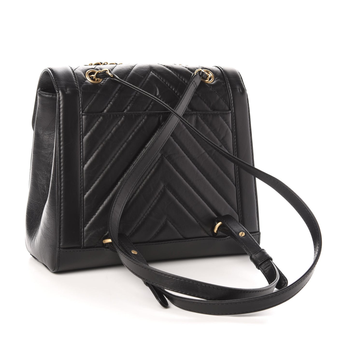 Aged Calfskin Chevron Quilted Backpack Black