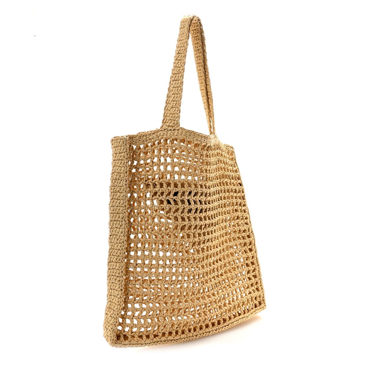 Yarn Raffia Effect Crochet Logo Embroidered Tote Bag Naturale