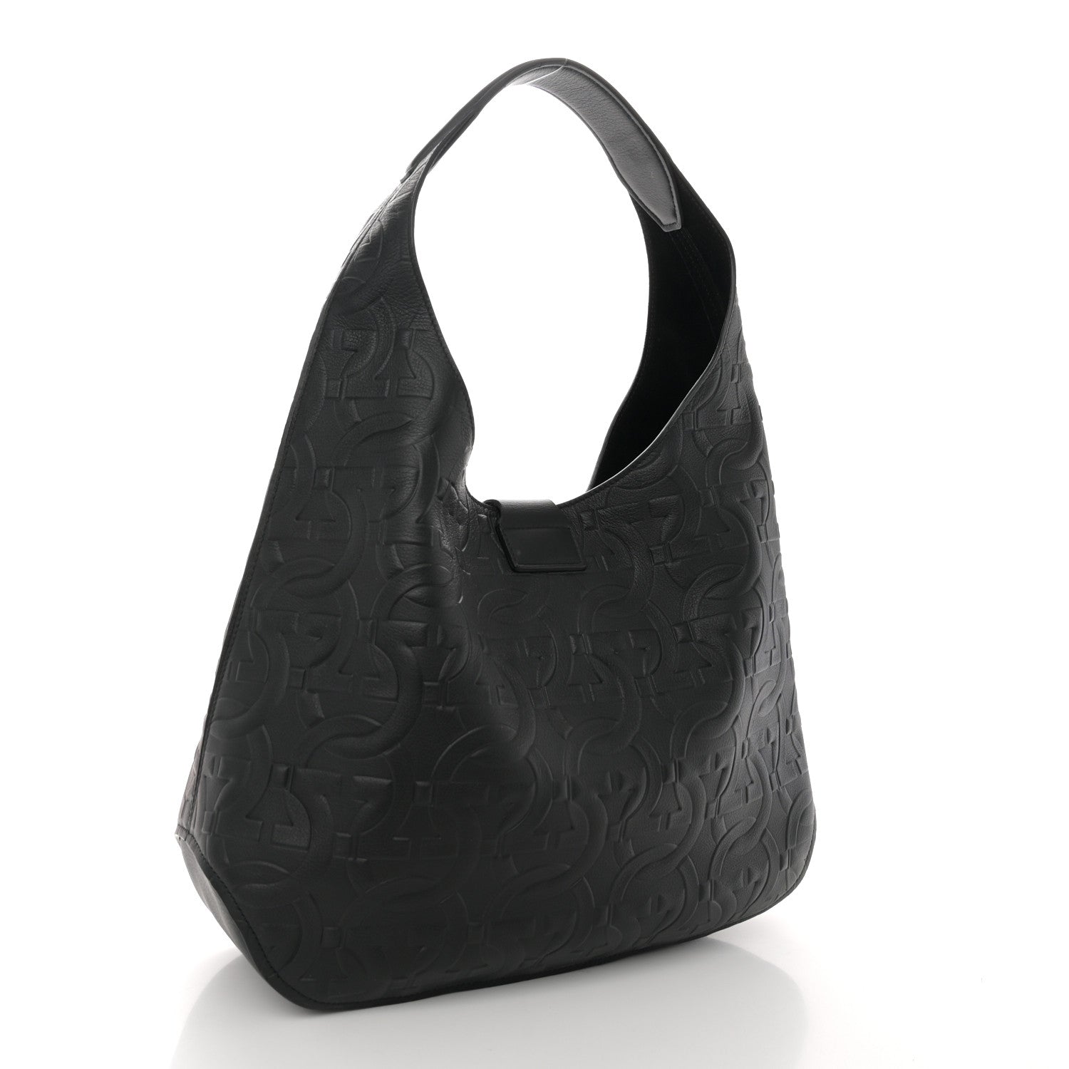 Salvatore Ferragamo SALVATORE FERRAGAMO Calfskin Embossed Gancini Margot Hobo Black 4 of 10