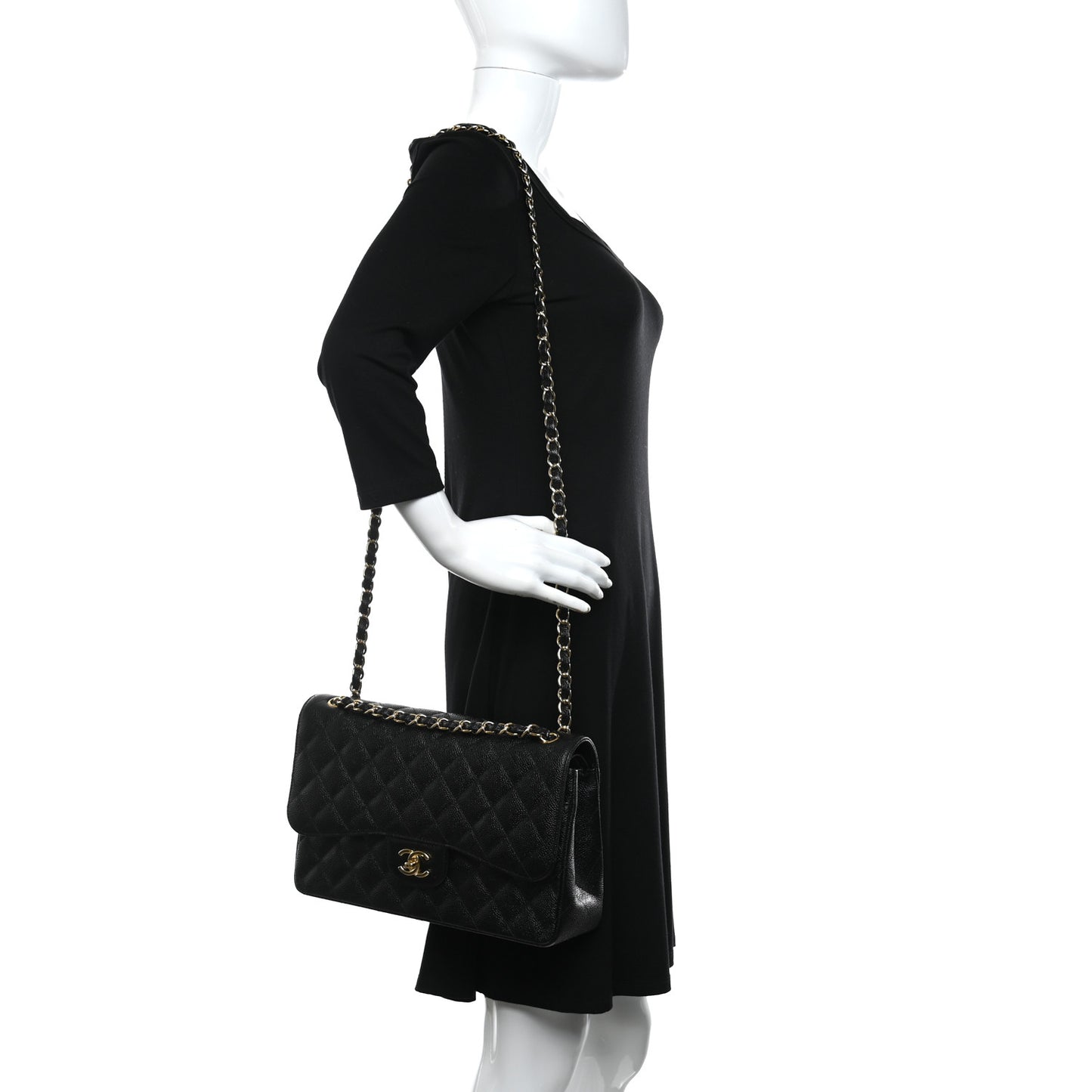 Caviar Quilted Jumbo Double Flap Black