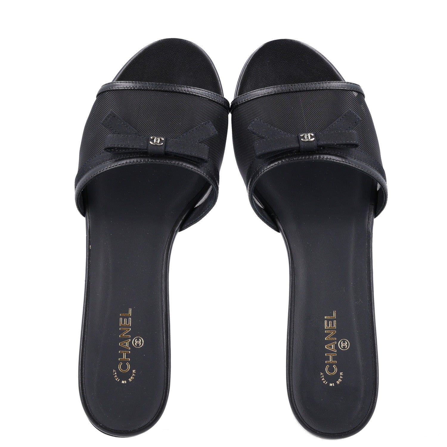 Chanel Mesh Lambskin CC Bow Mules 39.5 Black 2 of 9