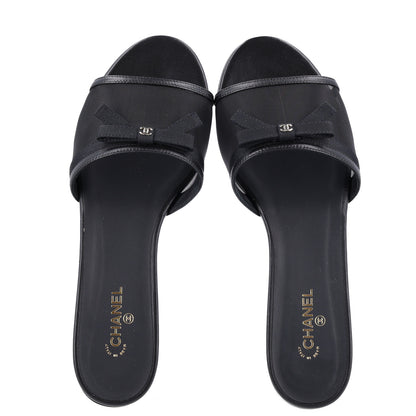 Chanel Mesh Lambskin CC Bow Mules 39.5 Black 2 of 9