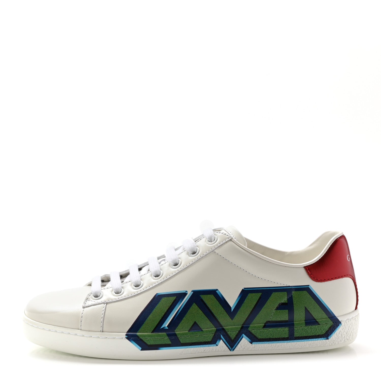 Gucci Calfskin Nappa LOVED Print Womens Ace Sneakers 38 White Red Flame Green 1 of 9