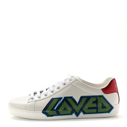 Gucci Calfskin Nappa LOVED Print Womens Ace Sneakers 38 White Red Flame Green 1 of 9