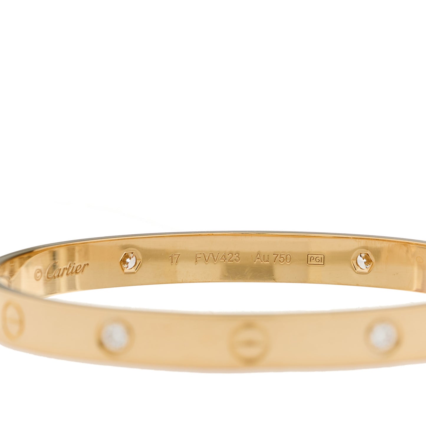 18K Yellow Gold 4 Diamond LOVE Bracelet 17