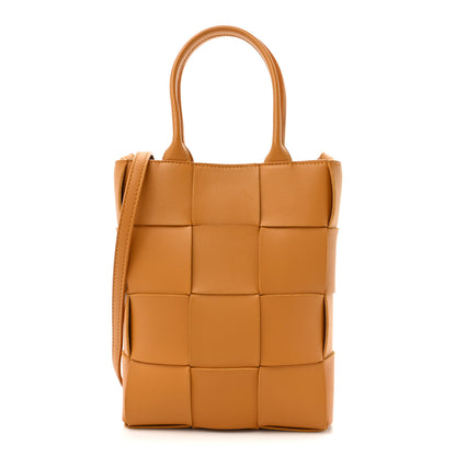 Bottega Veneta Lambskin Maxi Intrecciato Mini North South Cassette Tote Camel Gold 1 of 9