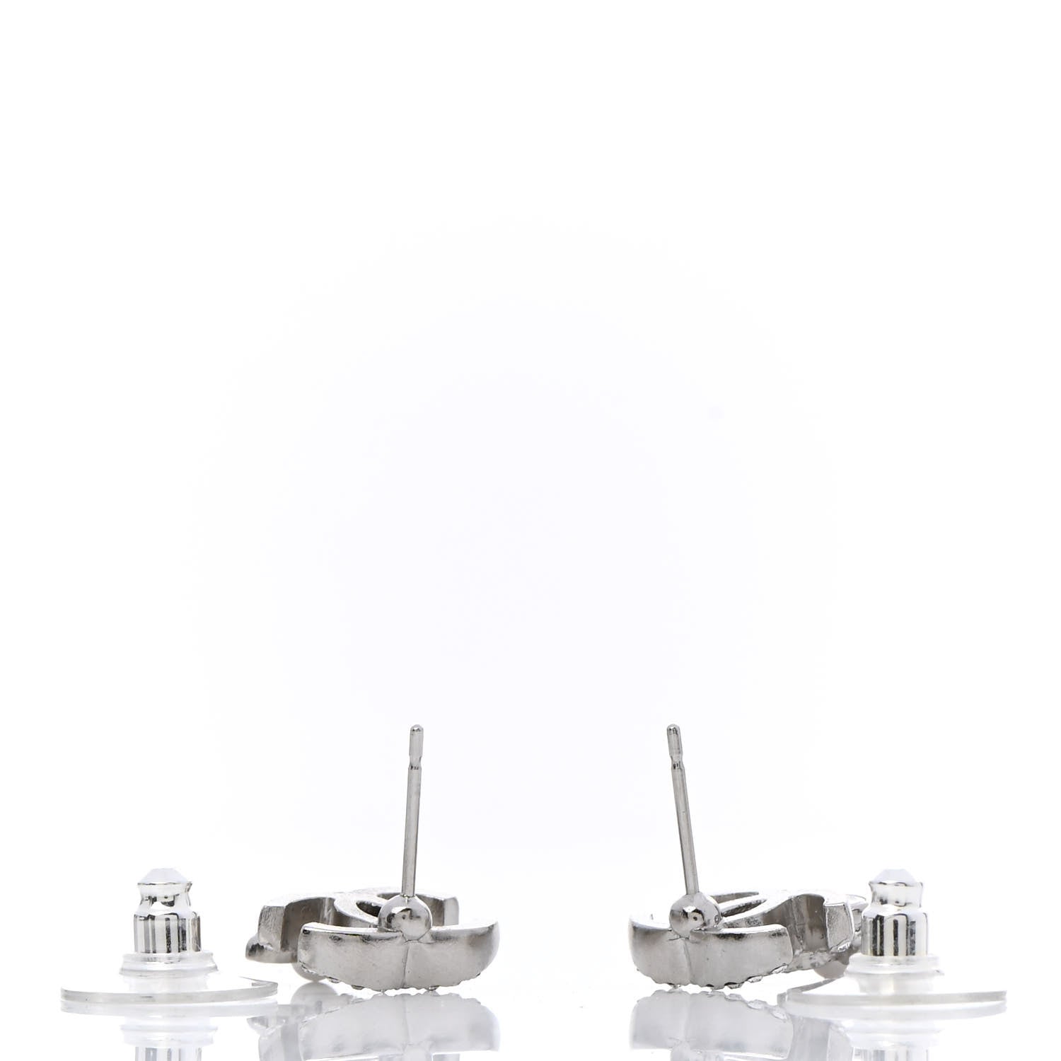Chanel Crystal Pearl Flower CC Earrings Silver 4 of 5