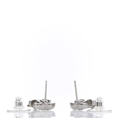 Chanel Crystal Pearl Flower CC Earrings Silver 4 of 5