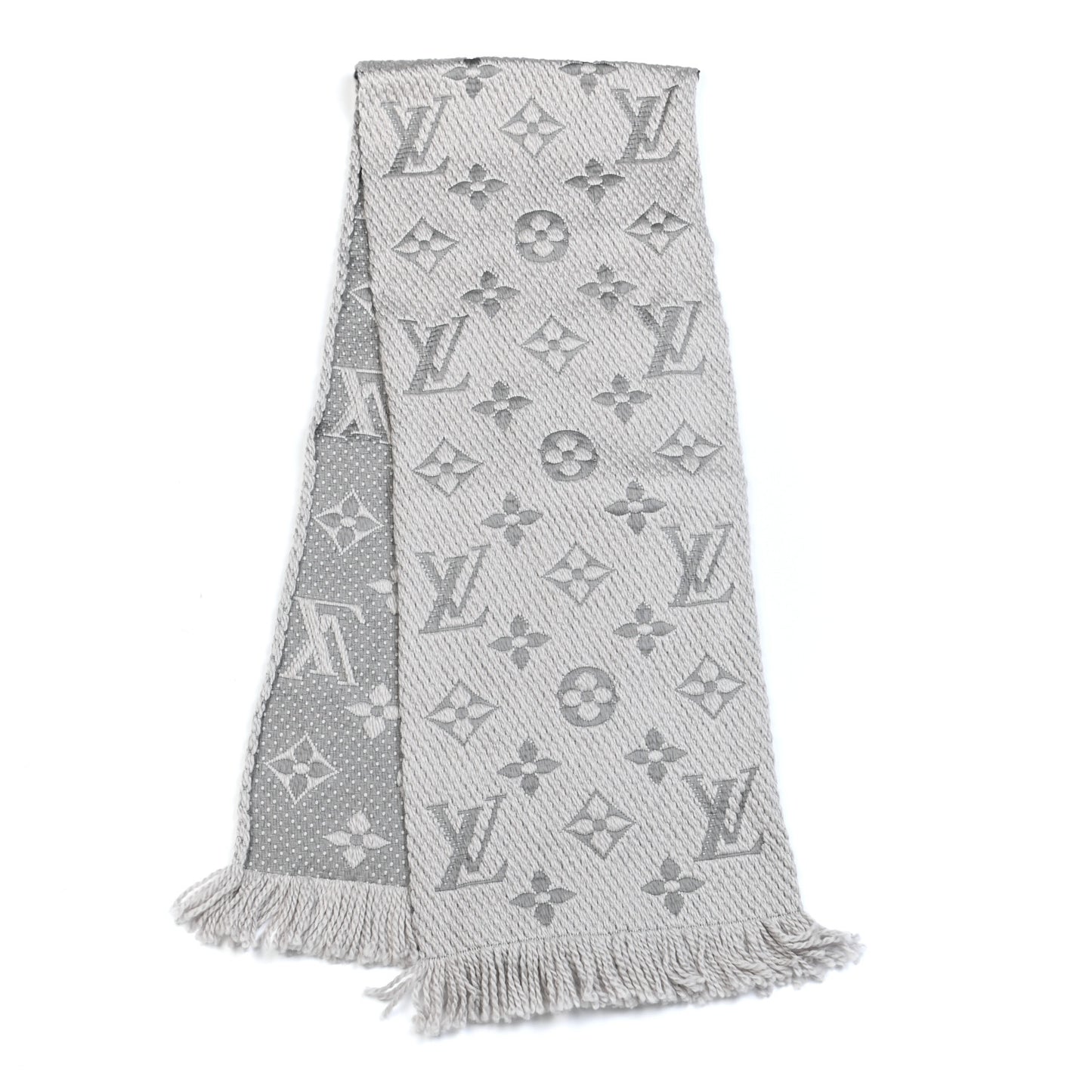 Wool Silk Logomania Scarf Pearl Grey