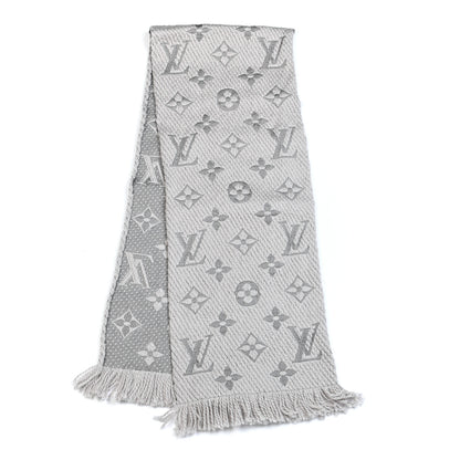 Louis Vuitton Wool Silk Logomania Scarf Pearl Grey 2 of 4