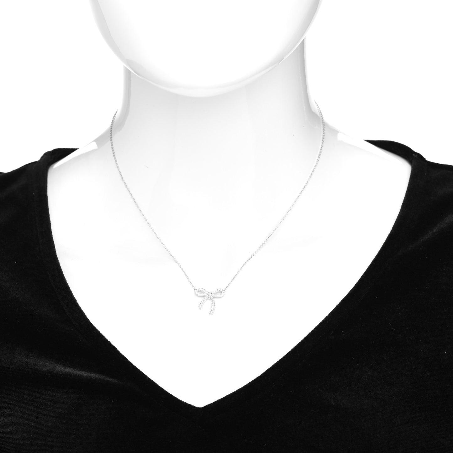 Platinum Diamond Mini Bow Pendant Necklace