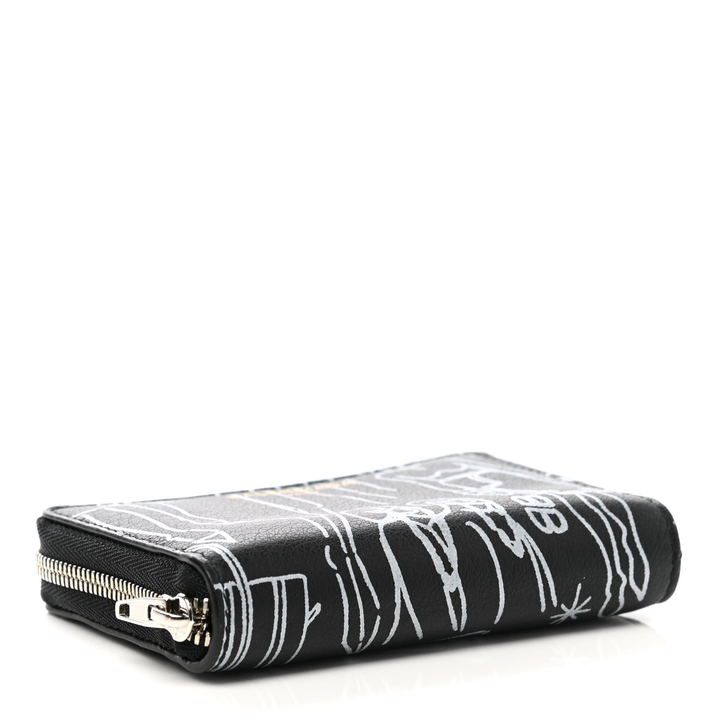 Calfskin Printed Tattoo Everyday Continental Mini Zip Around Wallet Black