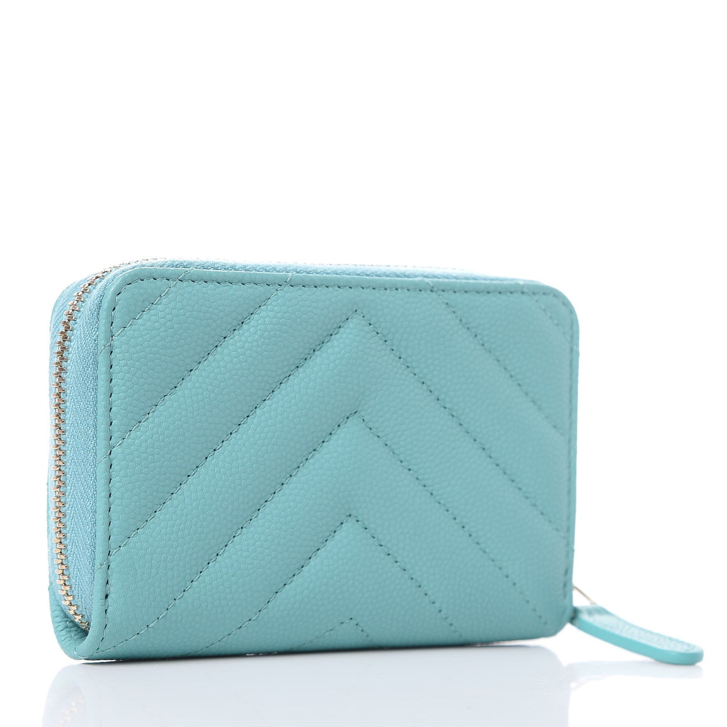 Caviar Chevron Quilted Zip Coin Purse Green