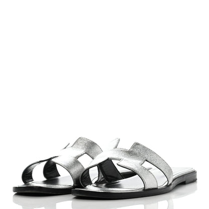 Hermes Metallic Epsom Oran Sandals 38.5 Gris Argente 3 of 10