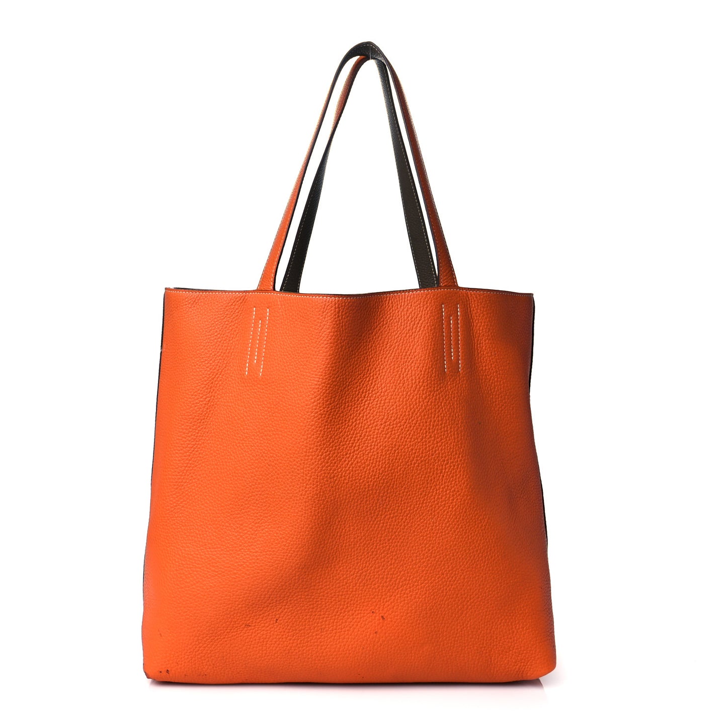 Taurillon Clemence Double Sens 36 Reversible Tote Etoupe Orange