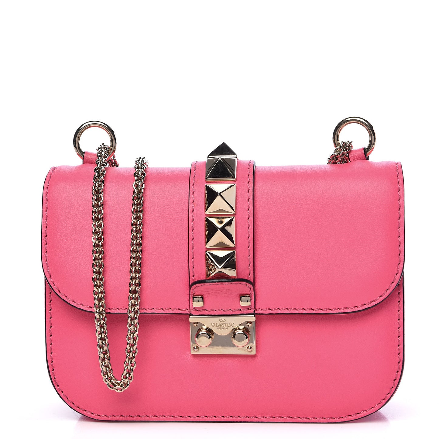 Vitello Small Glam Lock Rockstud Flap Framboise