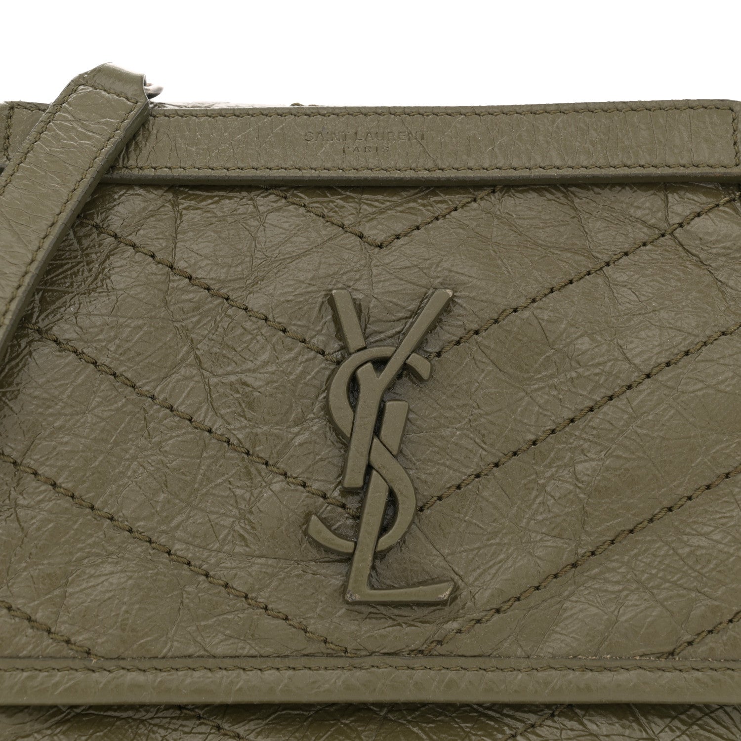 Saint Laurent Crinkled Lambskin Matelasse Monogram Baby Niki Chain Satchel Seawood 8 of 11