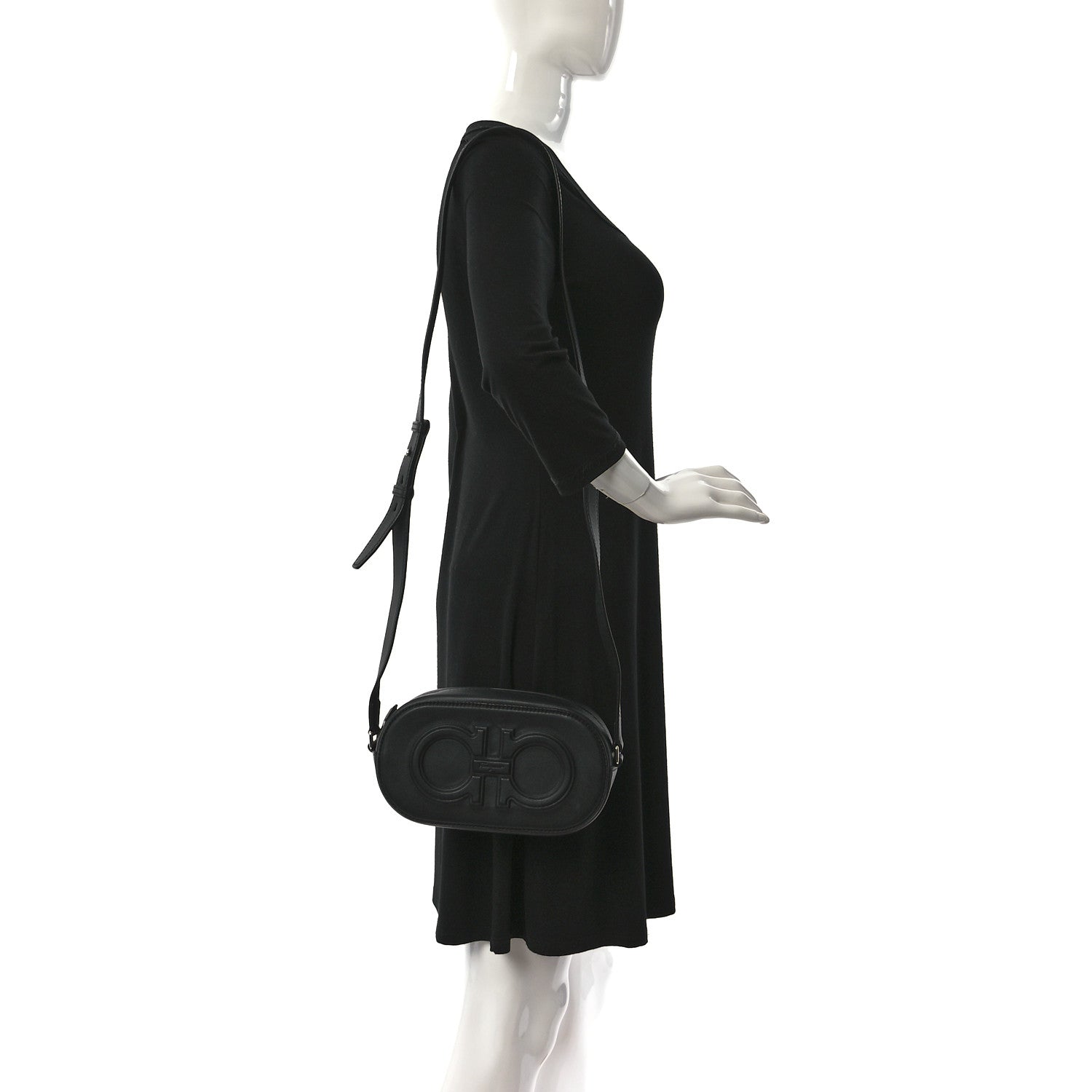 Salvatore Ferragamo Calfskin Double Gancio Crossbody Bag Black 2 of 8