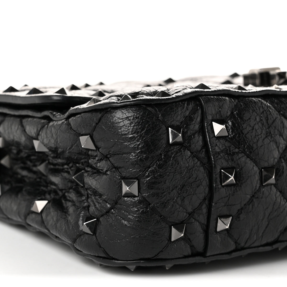 Craquele Nappa Small Rockstud Spike Shoulder Bag Black