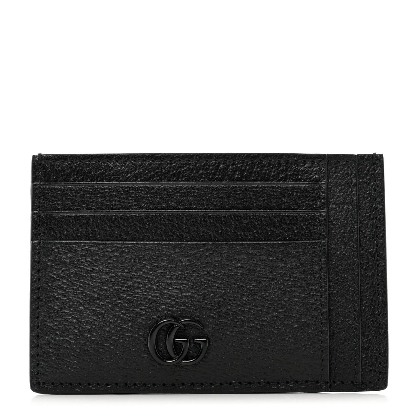 Textured Dollar Calfskin Resin Monochrome GG Marmont Card Holder Black