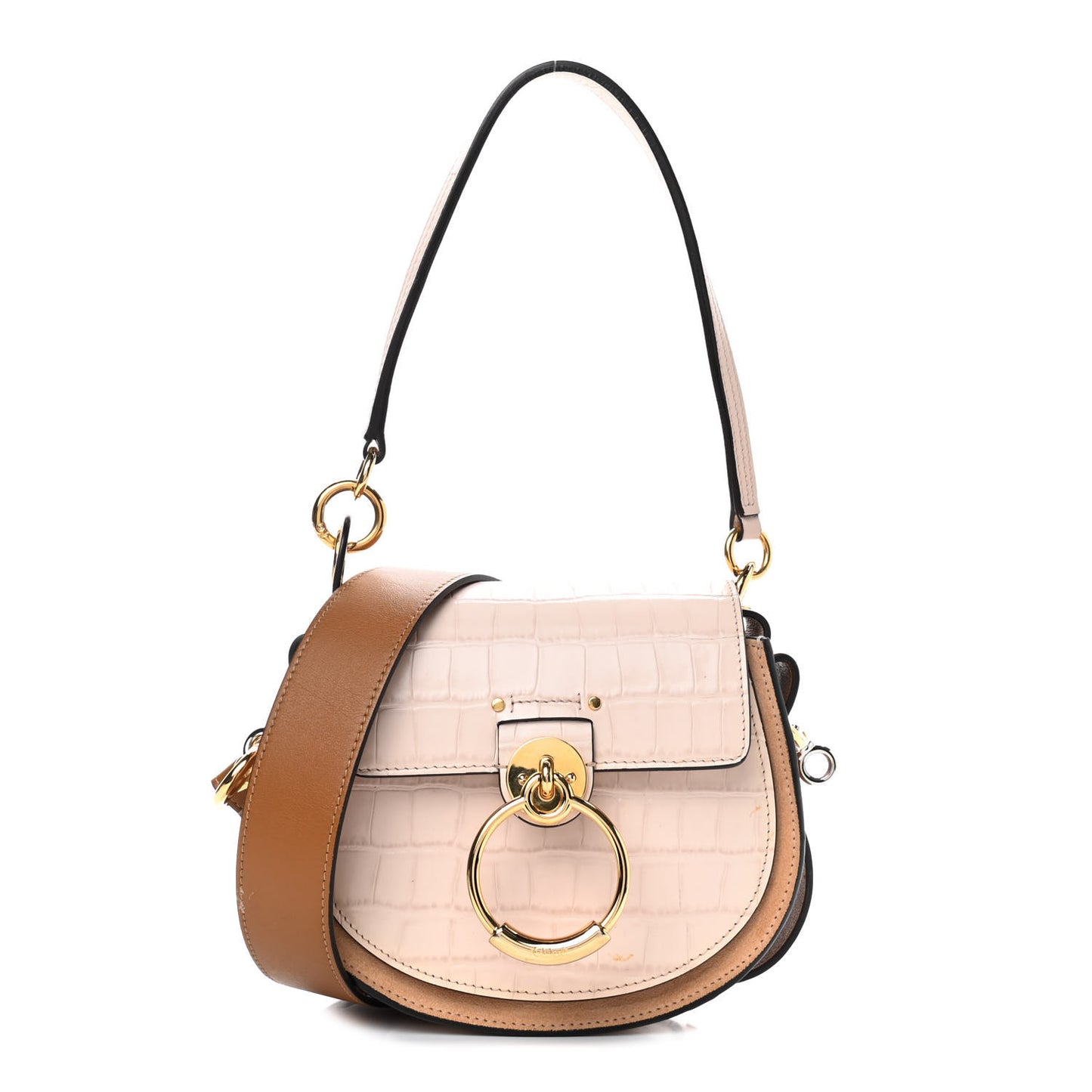 Calfskin Crocodile Embossed Small Tess Bag Cement Pink