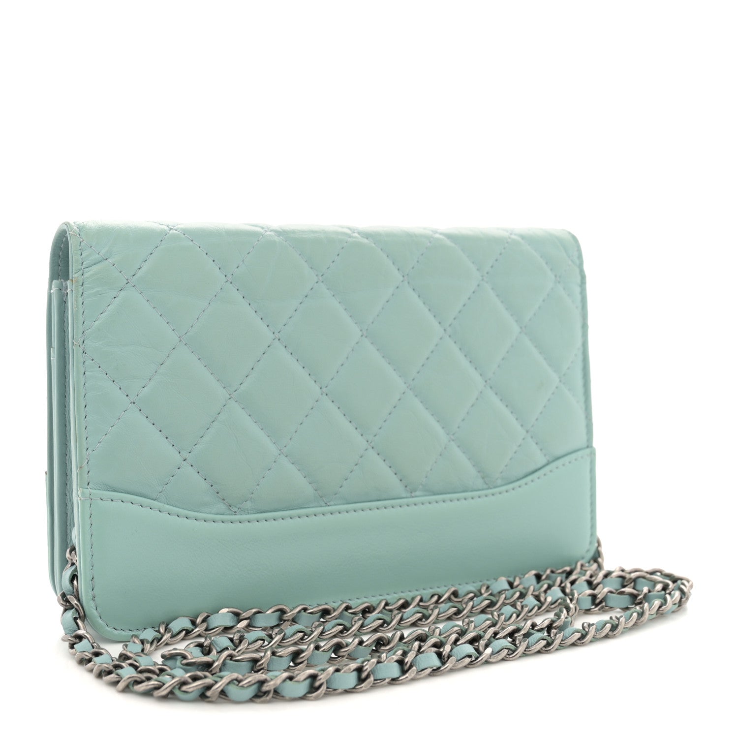 Chanel Aged Calfskin Quilted Gabrielle Wallet On Chain WOC Light Blue 3 of 12