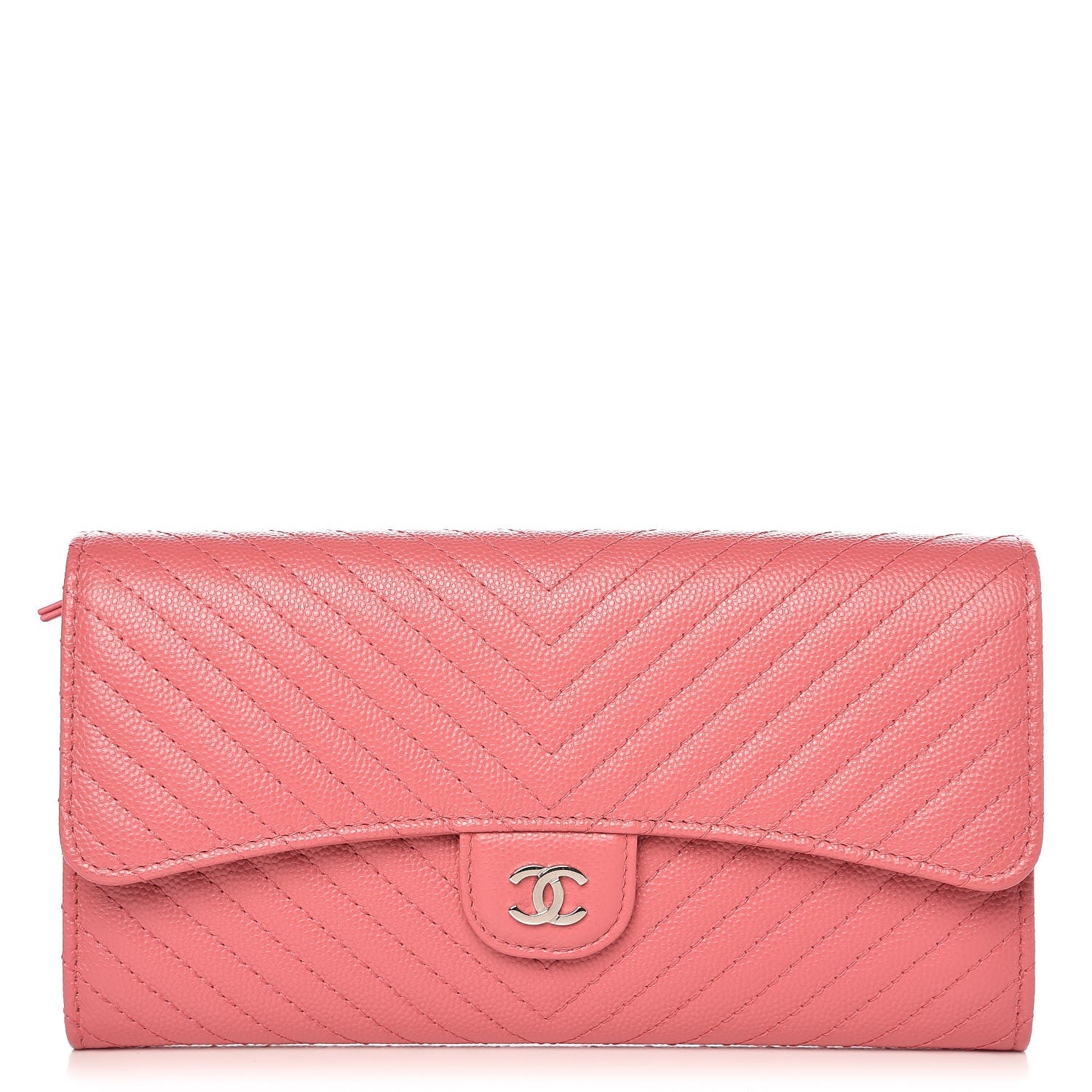 Chanel Caviar Chevron Quilted Large Gusset Flap Wallet Pink 1 of 8