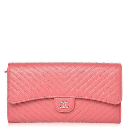 Chanel Caviar Chevron Quilted Large Gusset Flap Wallet Pink 1 of 8