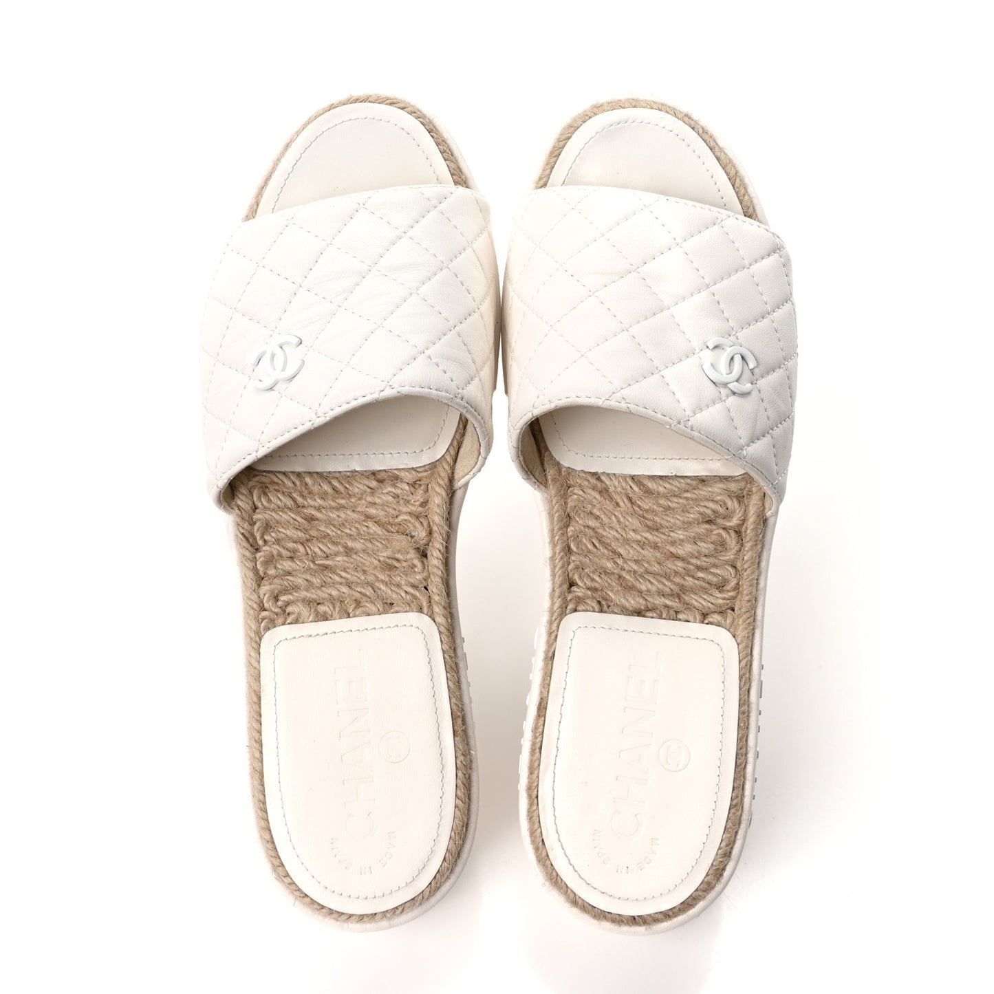Lambskin Quilted CC Espadrille Slip On Sandals 39 White